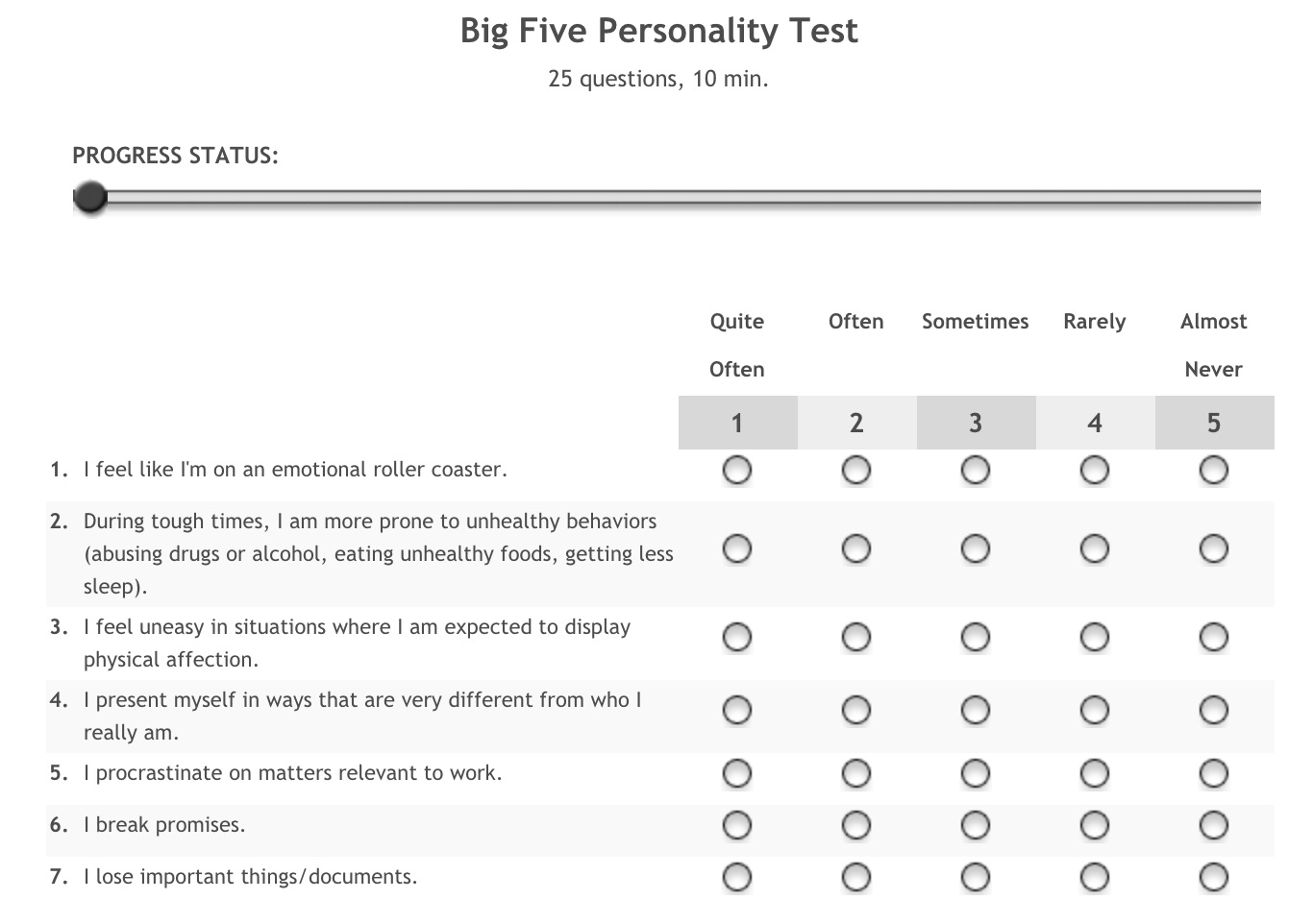 printable big five personality test